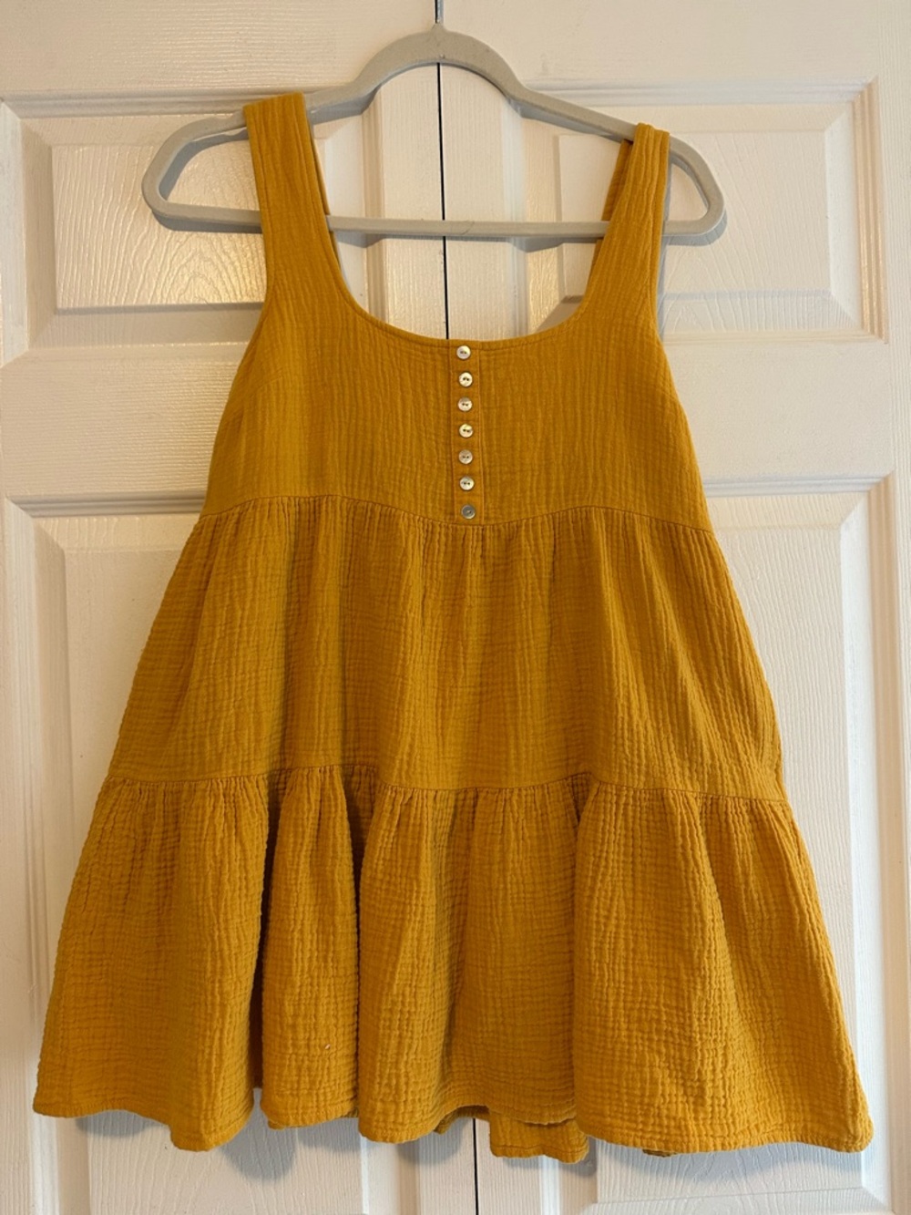 Urban Outfitters Mustard Tiered Baby Doll Mini Dress- Cottage -Prairie - Picture 2 of 7